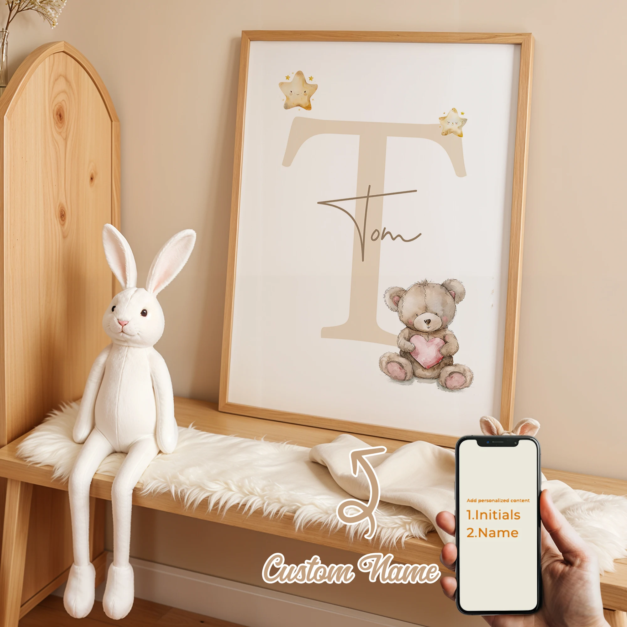 Personalized Custom Name Cartoon Teddy Bear Wall Art Print Picture Canvas Poster Painting For Living Room Home Decor Gift