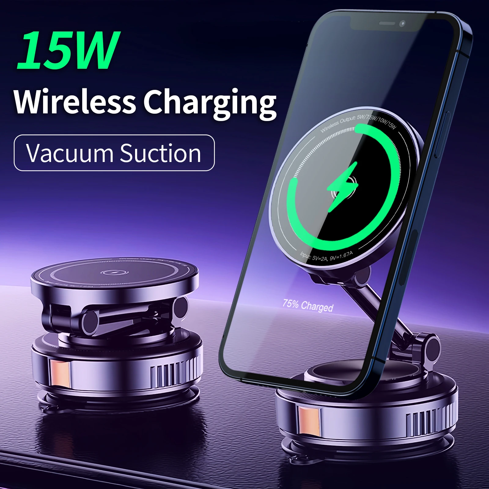 

360° Rotation Vacuum Suction Cup For iPhone 12-17 Series Fast Charging Super Strong Magnetic Car Wireless Charger Phone Holder