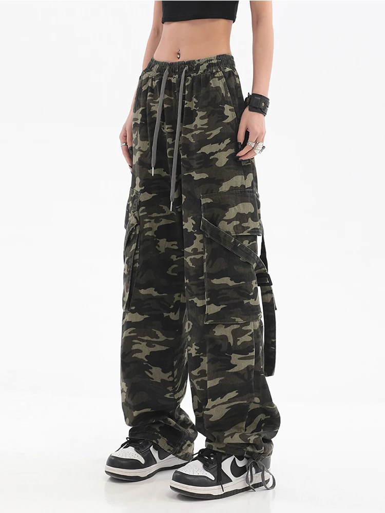 

Women's Camouflage Baggy Cargo Pants Vintage Y2k Harajuku Aesthetic Streetwear Oversize Pants High Waist Trousers 2000s Clothes