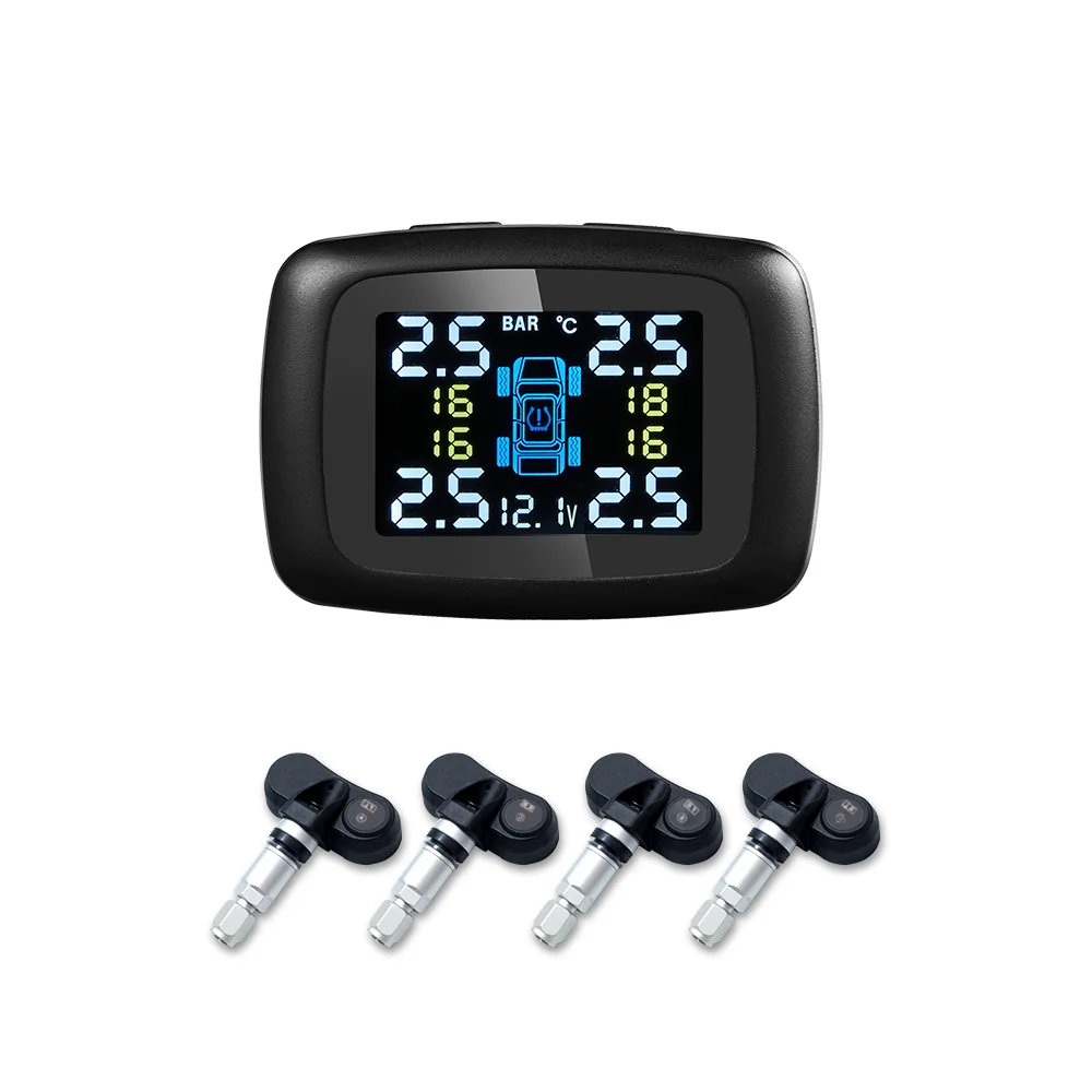 Car TPMS Tire Pressure Monitorings Systems Solar Charging HD Digital LCD Display Auto Alarms Wireless External Sensors TPMS