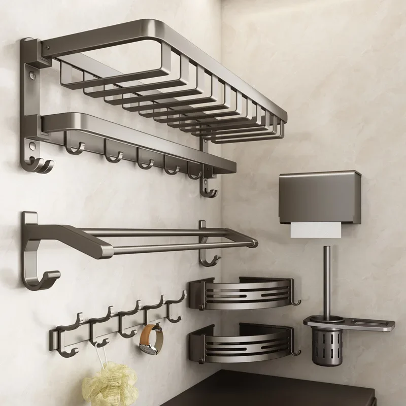 

Gun gray towel rack, bathroom, no punching, bathroom towel rack, bathroom storage rack, bathroom hardware hanger set