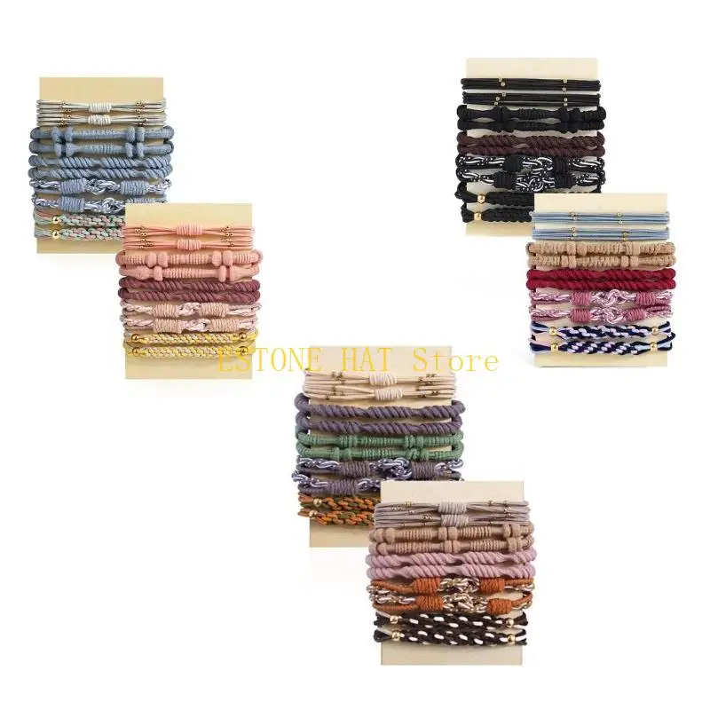 49MF 20pcs سوار حامل ذيل حصان بوهو بوهو سوار العلاقات السوار Scrunchie Boho Hair Ties المرونة علاقات الشعر العصابات المرنة