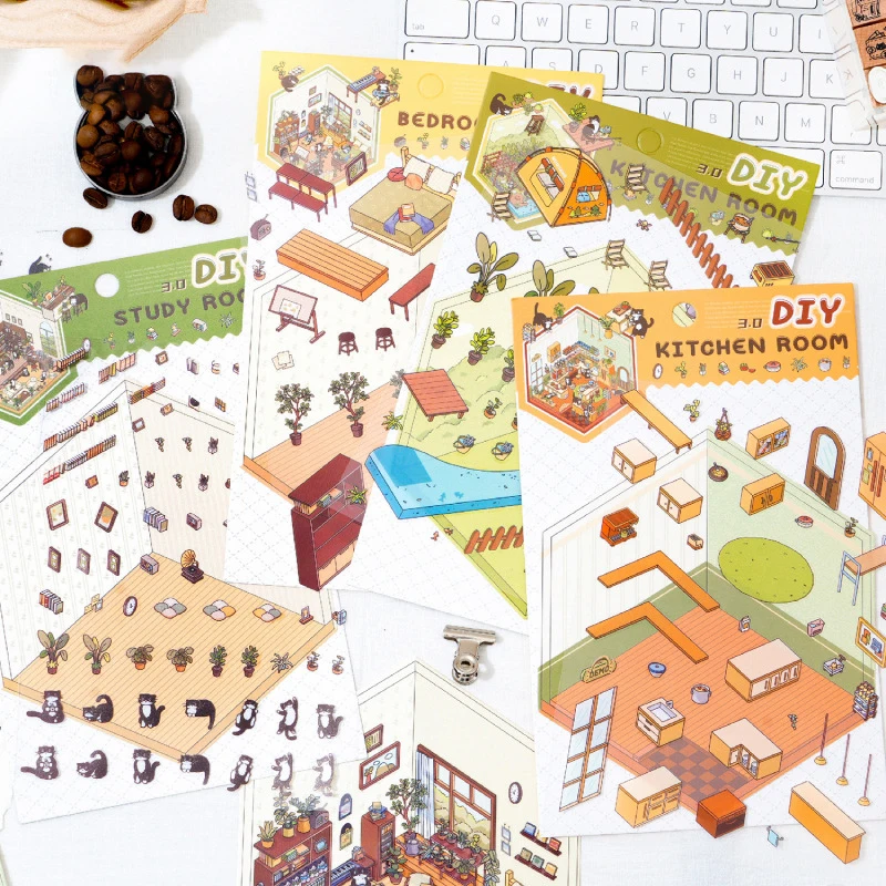 Detailed Miniature House Realistic 3d Warm Landscape Stickers Vibrant Stacked Small House For Home Decor