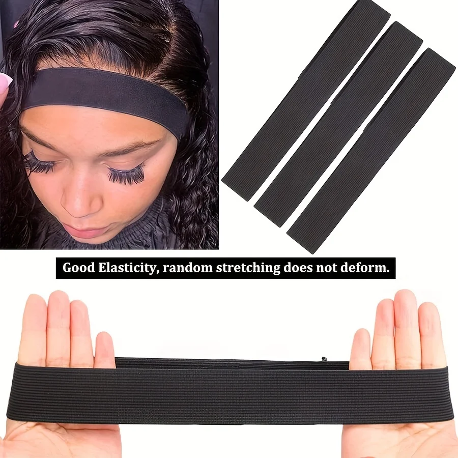 1/3Pcs Elastic Band for Wig Edges Wrap Band, Leopard Print+Black+Silvery, Lace Melting Band for Wrap to Lay Edges Adjustable Wig