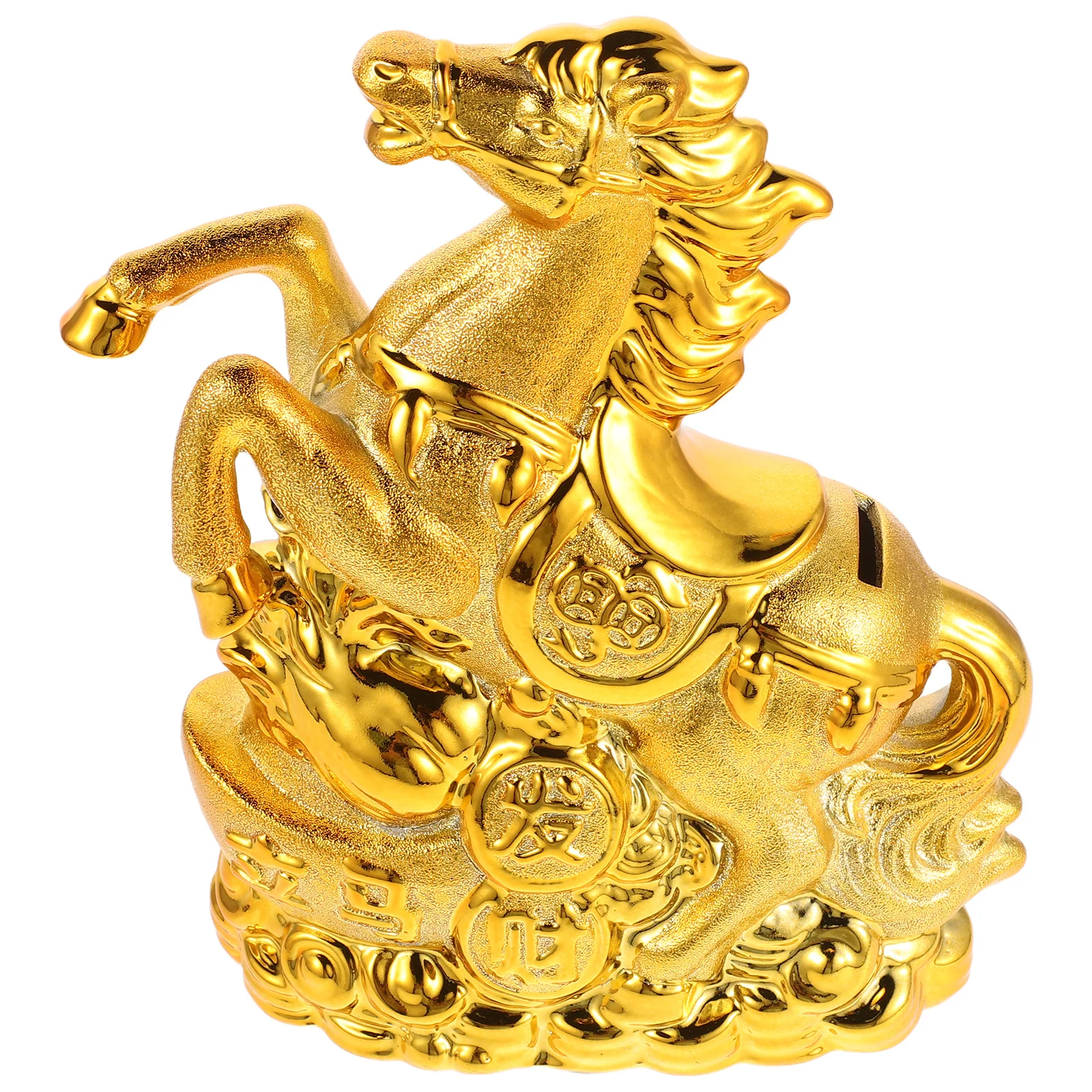 

Golden Ceramic Horse Bank Smooth Glazed Zodiac Animal Coin Holder Decorative Money Jar for Home Office Desk Festive Present Idea