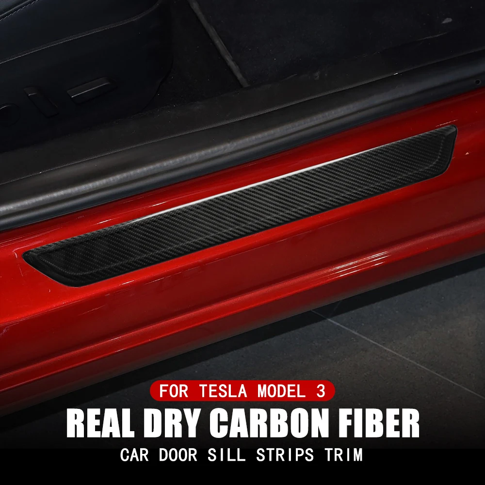 

For Tesla Model 3 Car Door Sill Decoration Sticker Model3 2018 2019 Accessories 4pcs ABS Carbon Fiber Pedal Protection Strip