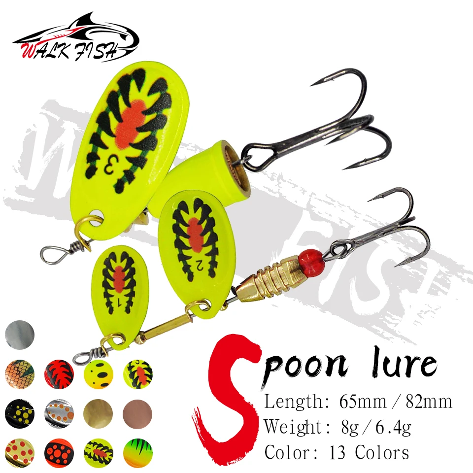 WALK FISH 6,4g/8g Metall-Spinner-Löffelköder, sinkender Forellen-Dreifachhaken, Isca Wobbler Feeder, Hecht-Barsch-Köder, künstlicher Köder