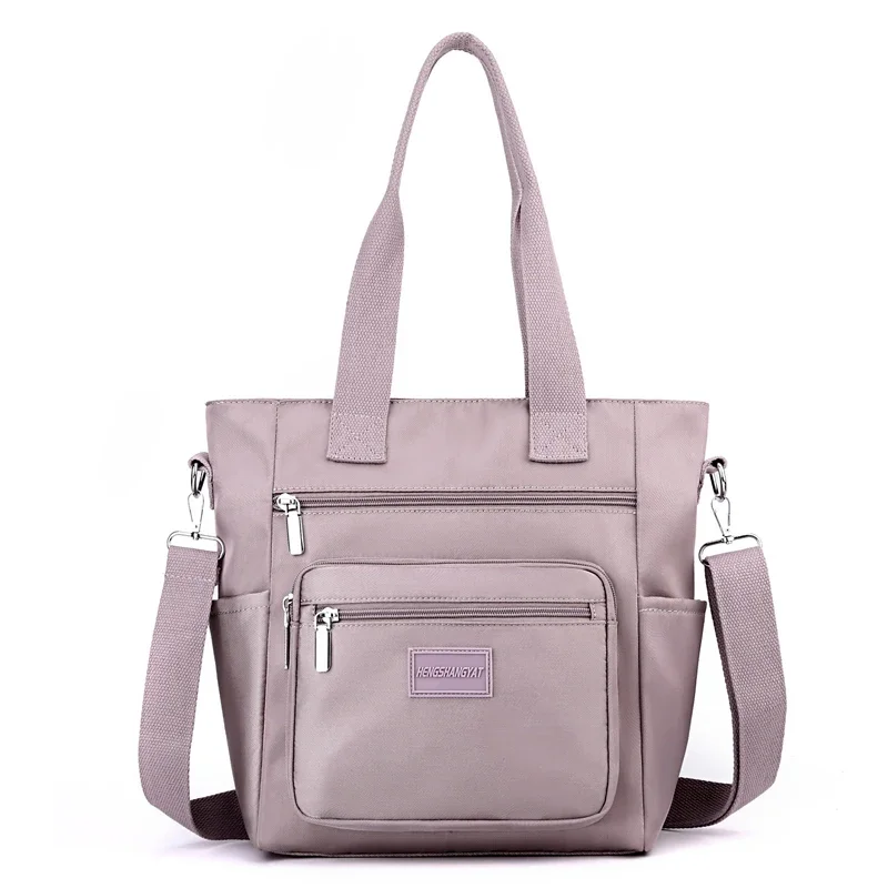 Sac fourre-tout en nylon solide pour femme, haute capacité, fermeture éclair, initié par la simplicité, haute qualité, décontracté, léger, luxe, américains, nouveau, 2024