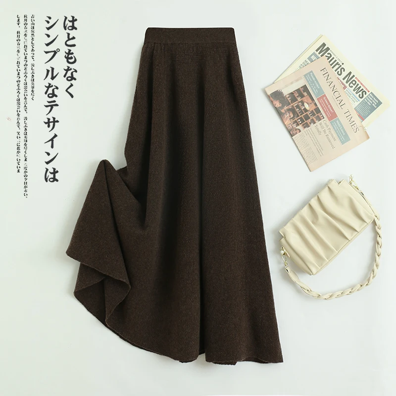 Thick High Waist 100% Merino Wool Skirt Women's Autumn and Winter A-line Knitted Big Swing Umbrella Skirt Fashion Korean Version