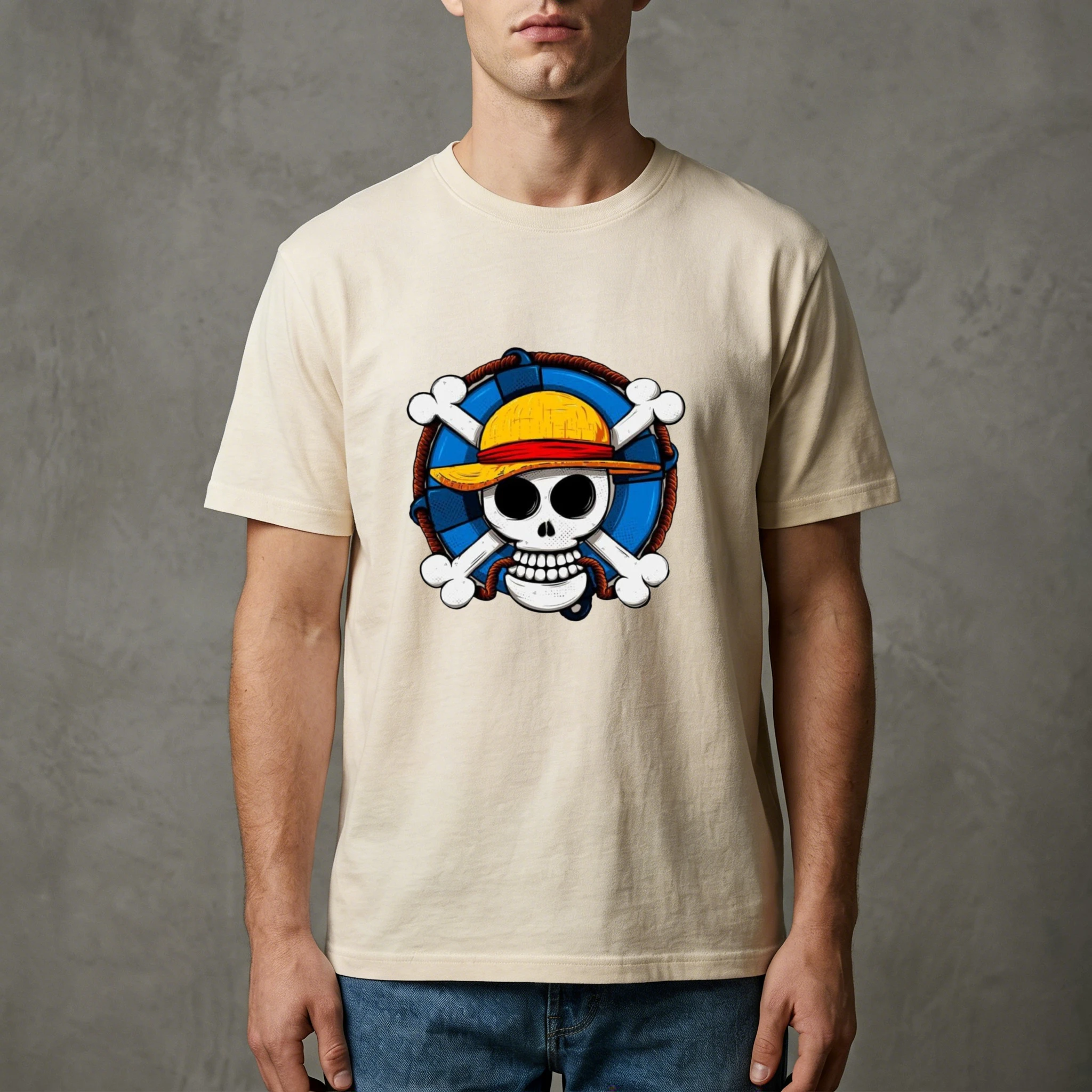Unisex Summer Loose Breathable T - Shirt, One Piece Monkey D. Luffy Skull Pirate Flag Graphic Print Casual Wear for Shopping