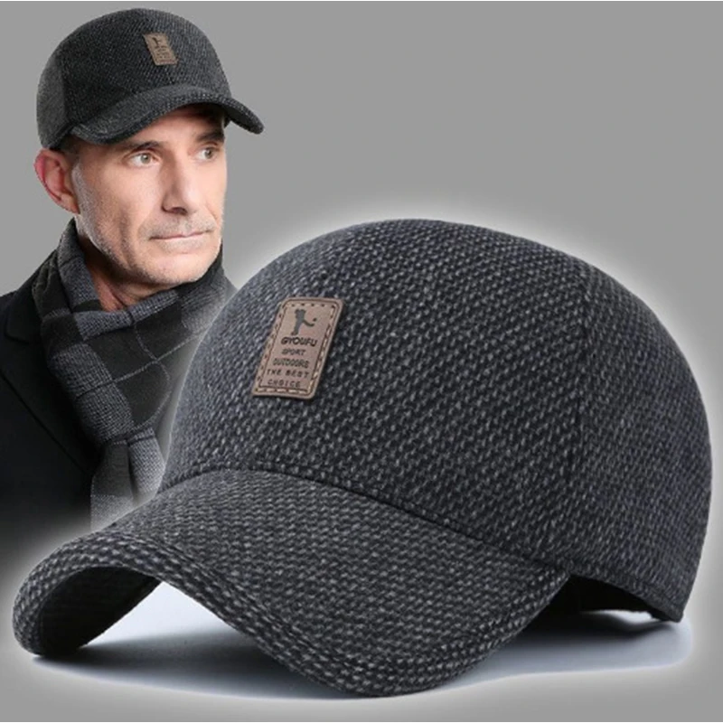 Gorro con orejeras de ala ancha clásico de primera calidad para hombre, gorro deportivo cálido a prueba de viento resistente al frío para papá de mediana edad y ancianos, invierno y otoño