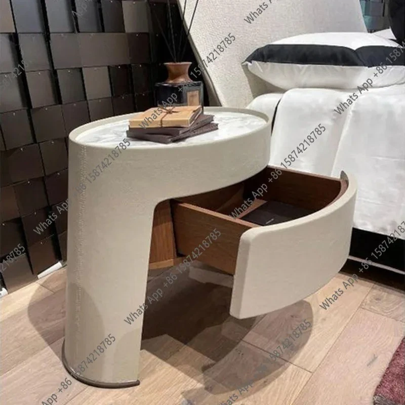 Df Italian Minimalist Solid Wood Bedside Table Designer Creative Oval Bedside Table Light Luxury Model Room Bedroom Storage Cabi