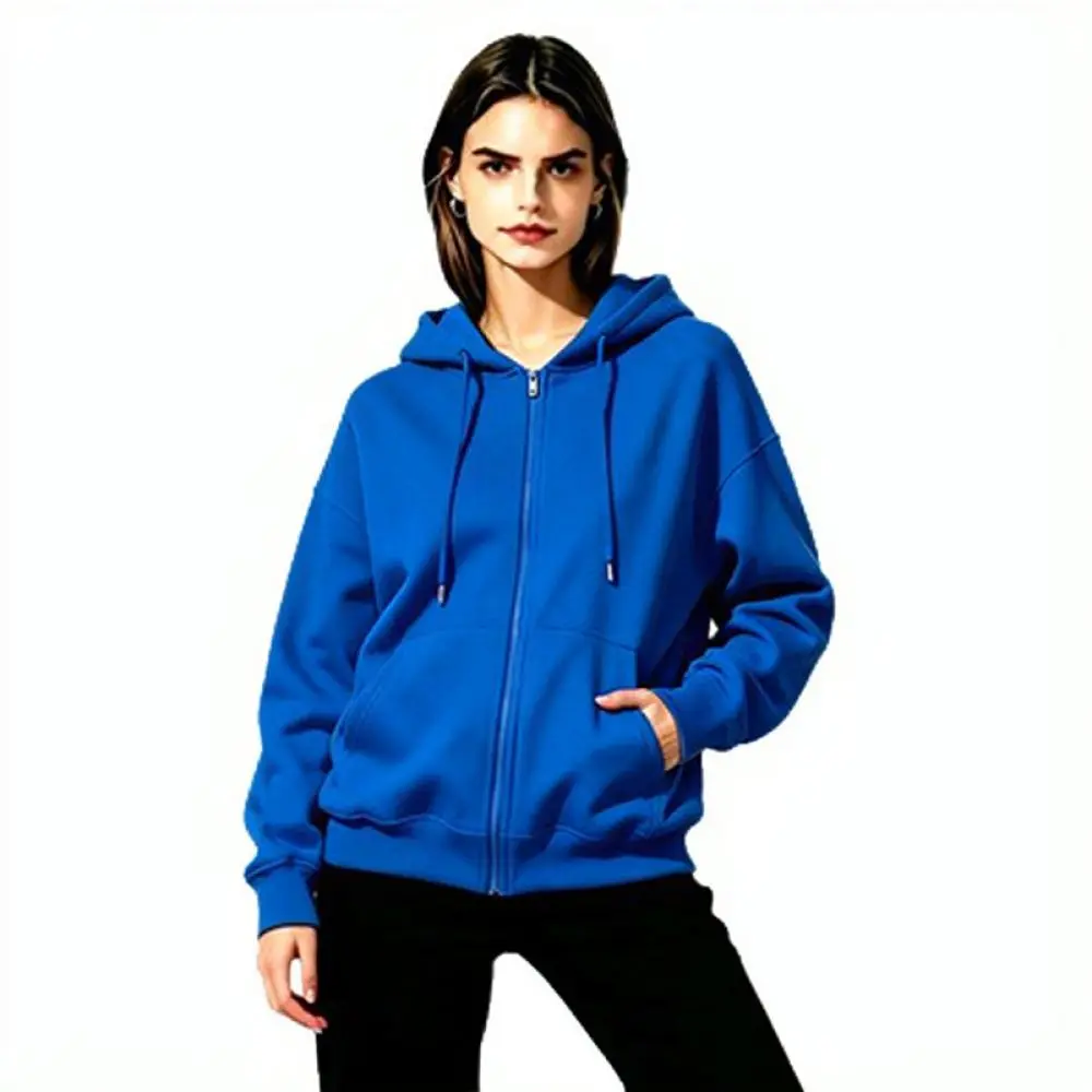 Casual Womens Zip Hoodie Loose Fit Sweatshirt Long Sleeve Pocket Pullover Sports Jacket Comfortable Daily Wear Tops