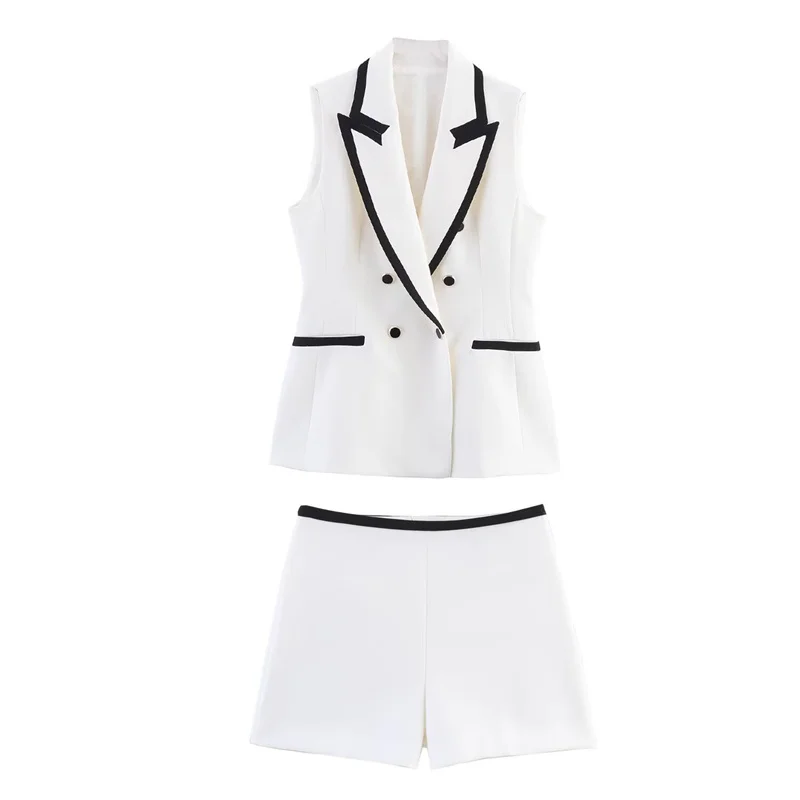 

Women's suit Summer 2025 new black and white contrast sleeveless lapel vest shorts set Noble socialite Fashion commuting