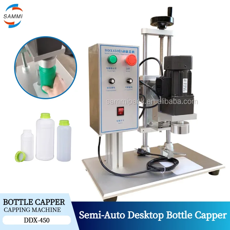 

Semi Atuo Desktop Electric Capping Machine Capping Range 10-50mm Screw Capper Glass Plastic Bottle Sealing Machine DDX-450