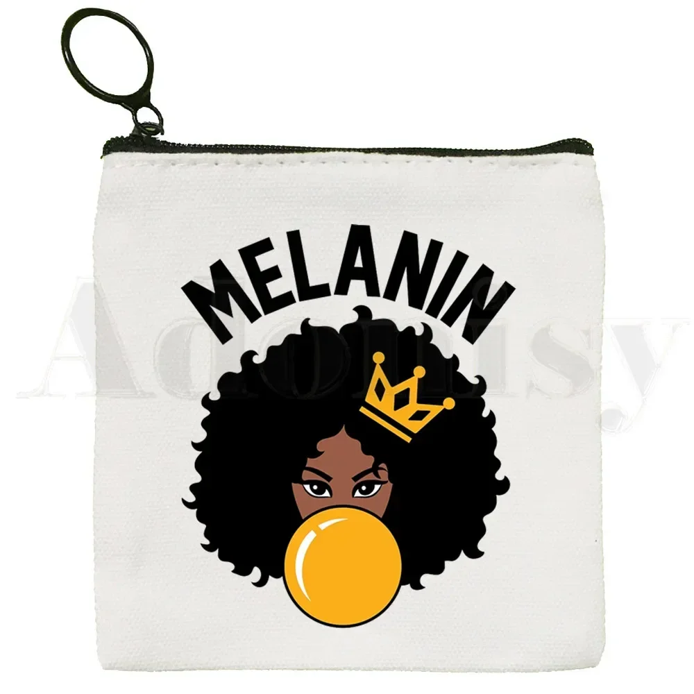 Melanin Queen Wallet Blank Canvas Pure White Cloth Bag Customized African History Month Curly Hair Small Coin Bag