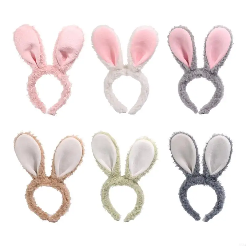 

P88A Sweet Women Washing Face Bunny Ear Headband Easter Cosplay Hairband Plush