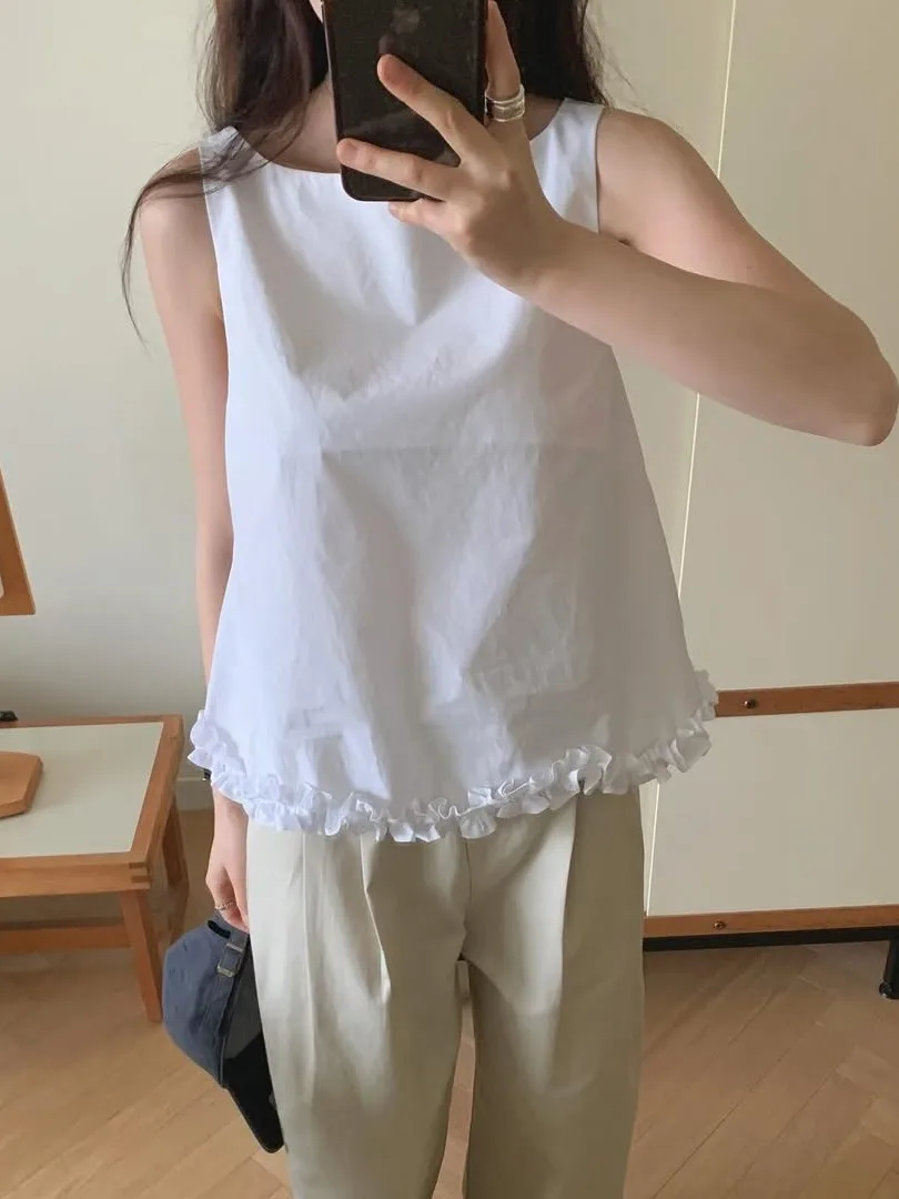 

Белый жилет irt для женщин, летний уличный ort Svel, милый кружевной шикарный универсальный маленький Quanti для поездок на работу, чистый цвет