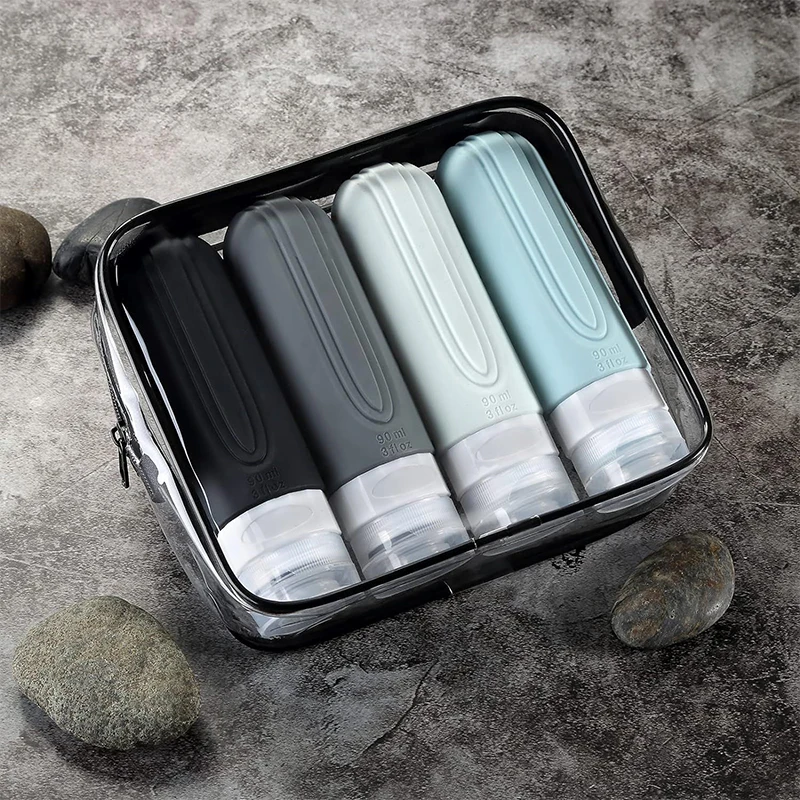 

90ml/Set Silicone Travel Cosmetics Bottles Empty Squeeze Containers Leakproof Refillable Bottle For Shampoo Conditioner Lotion