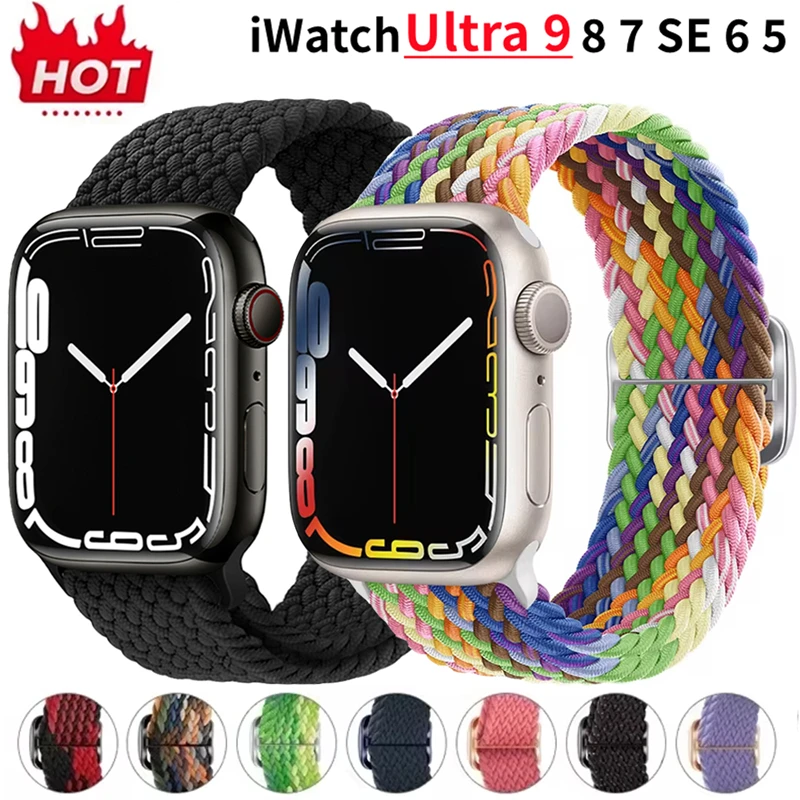 

Braided Loop for Apple Watch Strap 44mm 40mm 45mm 41mm 42mm 38mm 49mm Elastic Solo Bracelet IWatch Series 7 Se 3 6 Ultra 8 Band