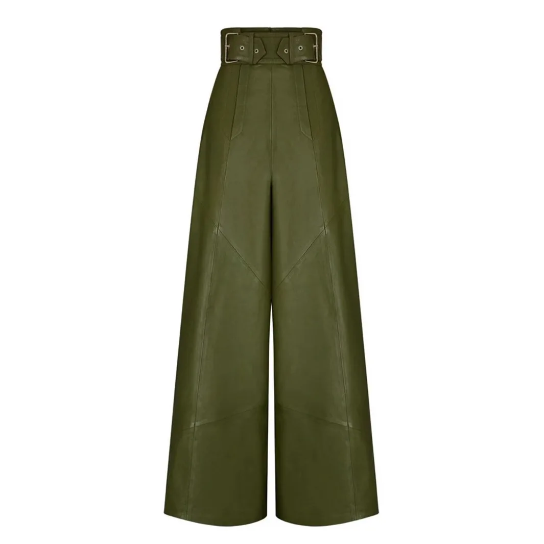 2026 Pantaloni svasati in ecopelle da pendolare nuovi ed eleganti da donna Vita alta Tasca stretta Moda allentata Casual Comodo Versatile