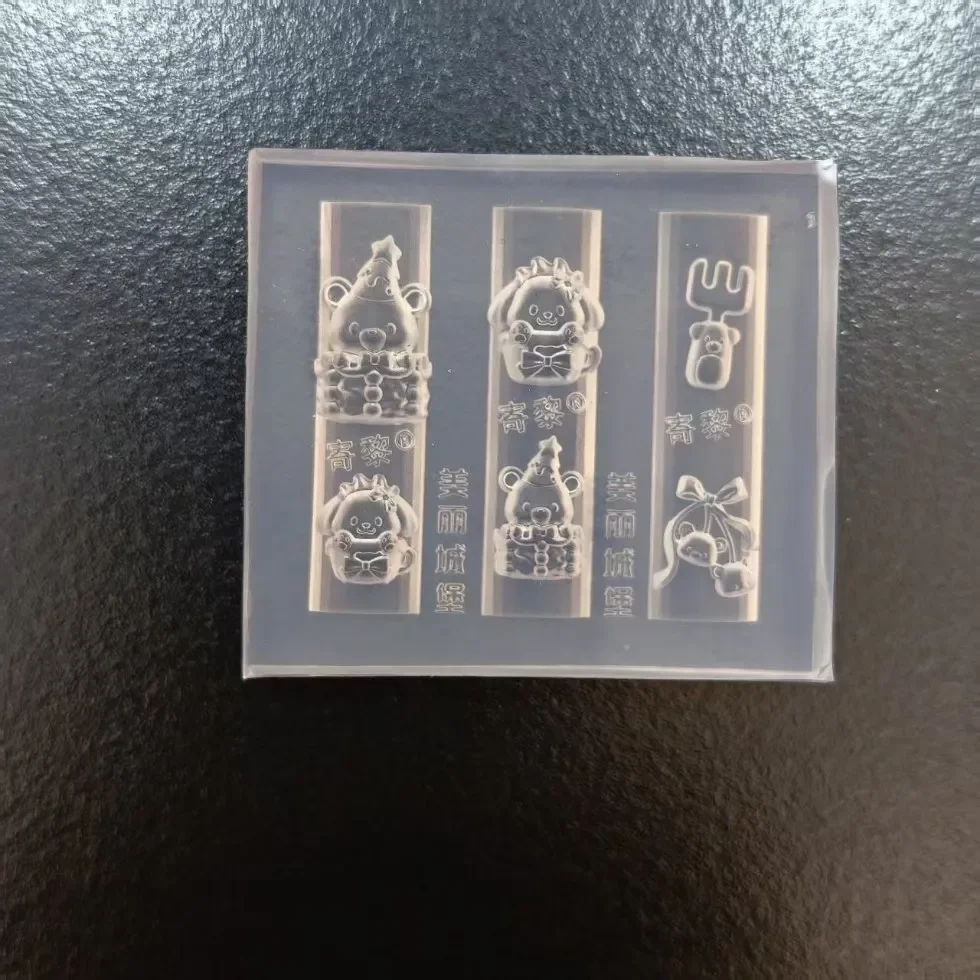 3D Silicone Nail Mold Kitchen Cute Pet Bear Dog Cake Ice Cream Dessert Transparent Template DIY Design Nail Art Decoration