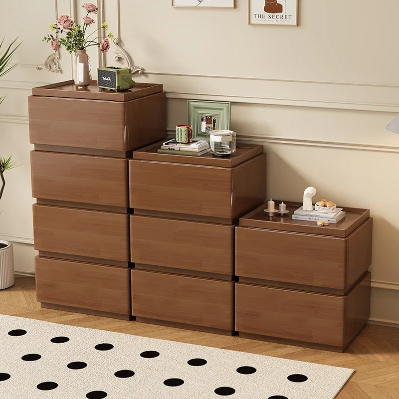 Solid wood building block chest bedroom log storage living room storage drawer stackable storage cabinet