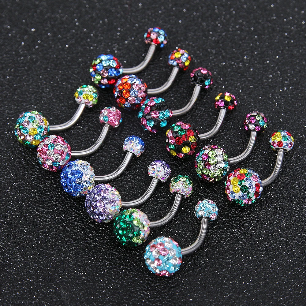 ZS 14G Crystal Belly Button Ring Stainless Steel Colorful Zircon Navel Piercing Jewelry Women Summer Body Piercing Jewelry Girl