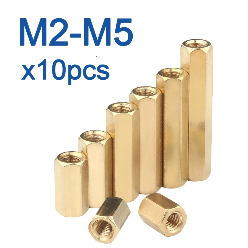 10pcs/lot Hex Female to Female M2 M2.5 M3 M4 M5  brass standoff spacer Hexagonal Stud Spacer Hollow Pillars Screw