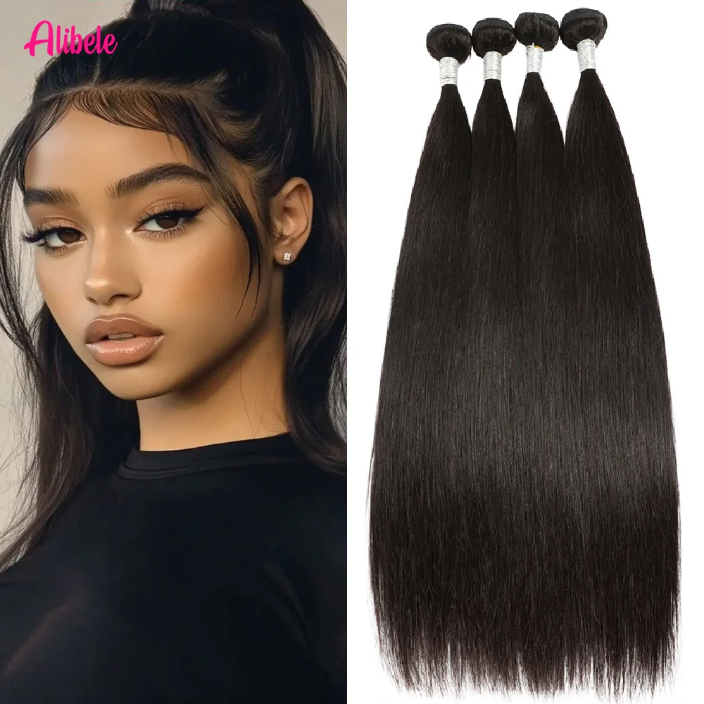 

Alibele натуральный черный цвет 1/3/4 шт. прямые пучки человеческих волос двойные пучки утка 15A наращивание волос девственницы 12-32 дюймов