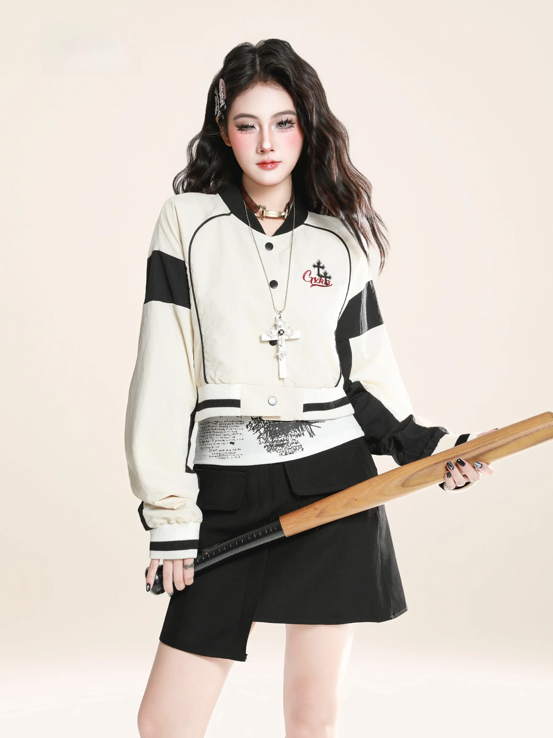 

HM American Vintage ort Motorcycle Jaet женское свободное бейсбольное пальто осеннее новое поступление с v-образным вырезом на пуговицах