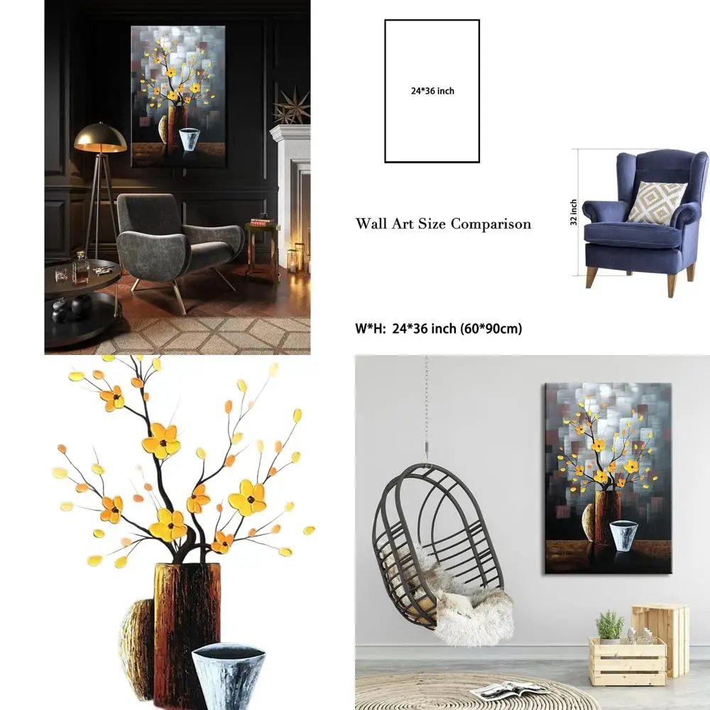 

Contemporary Hand-Painted Floral Oil Paintings on Canvas for Home Decor, Suitable for Living Room and Bedroom