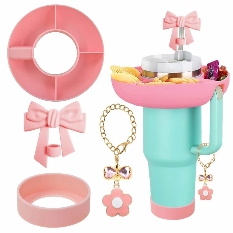 Juego de accesorios para taza Stanley, cuenco para aperitivos, decoración, taza, lazo, adorno de paja, bota, tapón a prueba de derrames, regalos para el día de la madre