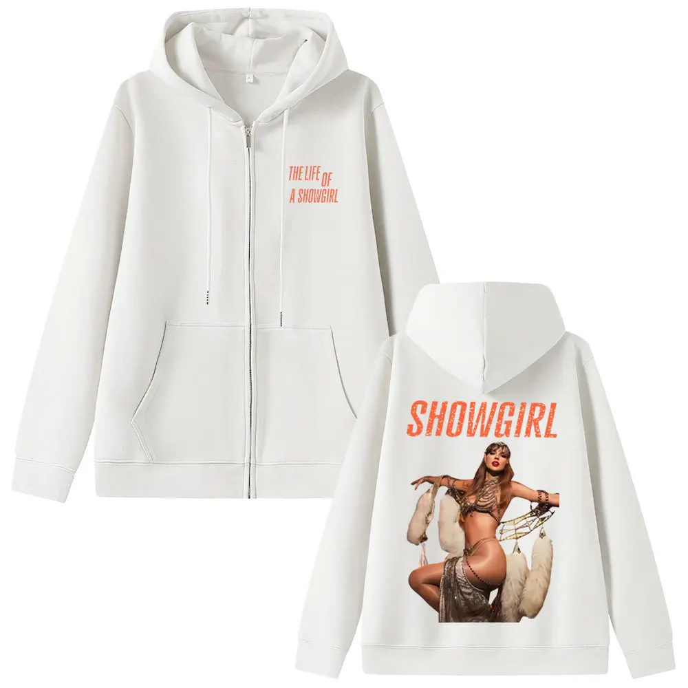 เสื้อฮู้ดซิป The Life of A Showgirl อัลบั้ม 2025 แฟชั่นโอเวอร์ไซส์สำหรับผู้ชายและผู้หญิง เสื้อแจ็คเก็ตซิปผ้าฟลีซคอตตอนสำหรับผู้ชาย