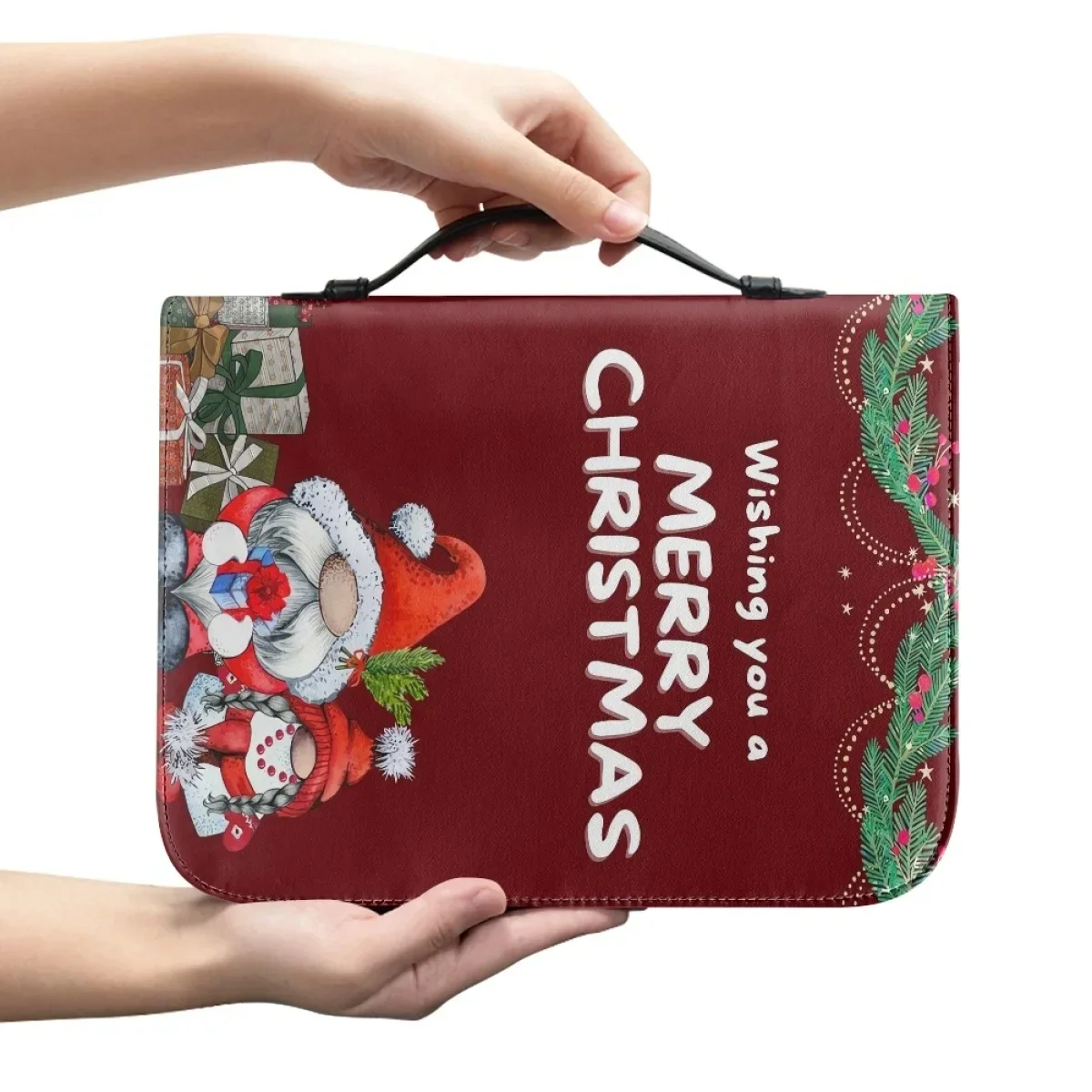 Women's Christmas Gospel Cover Case Santa Claus Pattern Women Gospel Storage Bag Gift Handbag Zipper Handle Handbag New Fashion