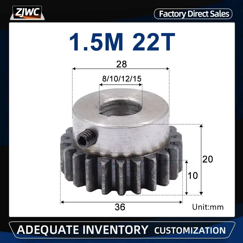 

1pc Spur Gear Pinion 1.5M 22T 1.5Mod 22teeth Right Teeth Hole 8mm 10mm 12mm 15mm 45# Steel Major Gear Cnc Gear Rack Transmission