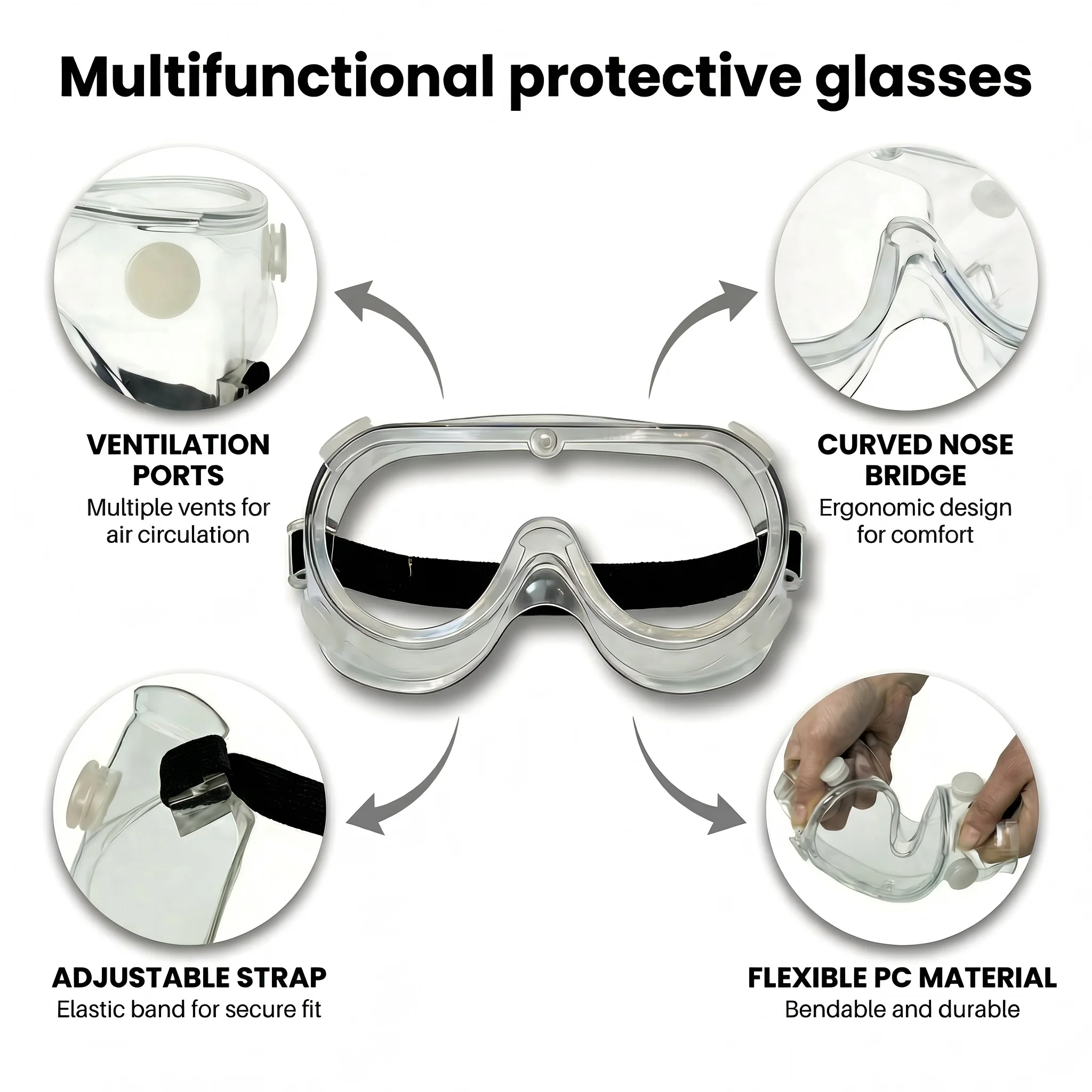 2 Pack Safety Goggles，Anti-Fog Anti-Splash Adjustable Protective Eyewear for Chemical & Industrial Use，Meets ANSI Z87.1 Standard