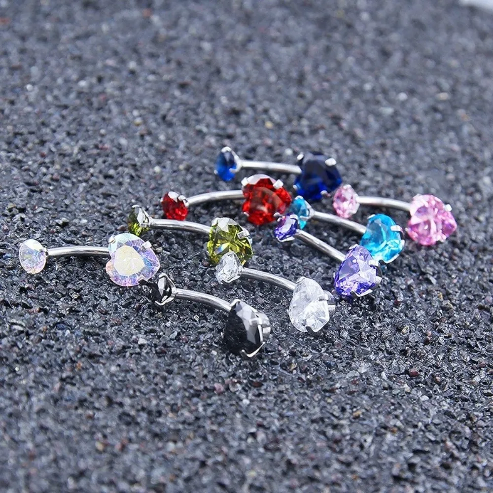 Sexy Internal Thread Belly Button Rings Heart Crystal Navel Rings Stainless Steel Silver Belly Piercing Women