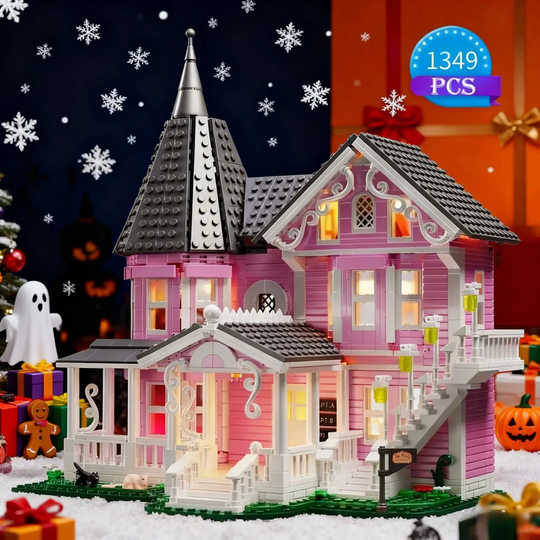 Coralines Building Block Set Pink Palace Model Apartment Ideas Movie Architecture Toy for Boys and Girls Christmas Gift 1349 Pcs