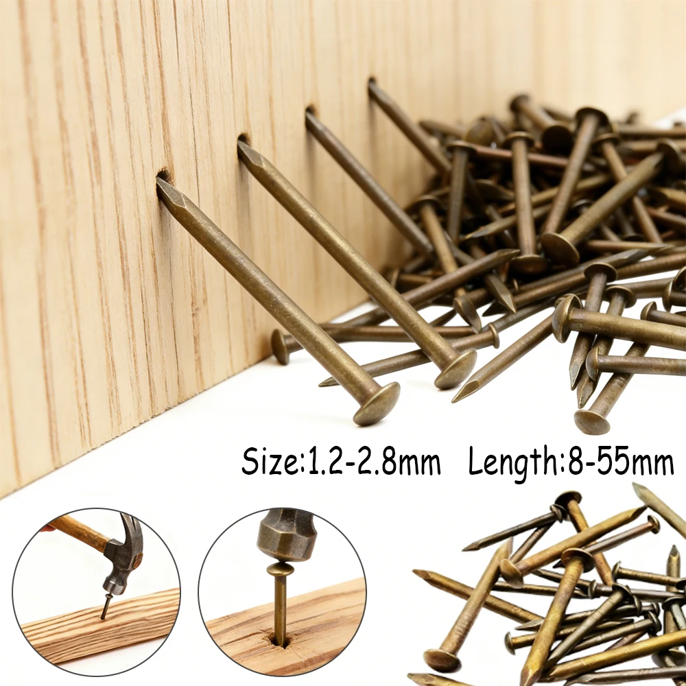 25-200Pcs Bronze Mini Round Head Nails, 1.2-2.8mm Decorative Tacks for DIY Wood Crafts, Picture Framing & Home Decor