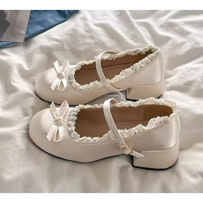 Designer White French Ballet Shallow-mouthed High Heels for Women, New Summer Height-increasing Single Shoes Mary Jane Shoes