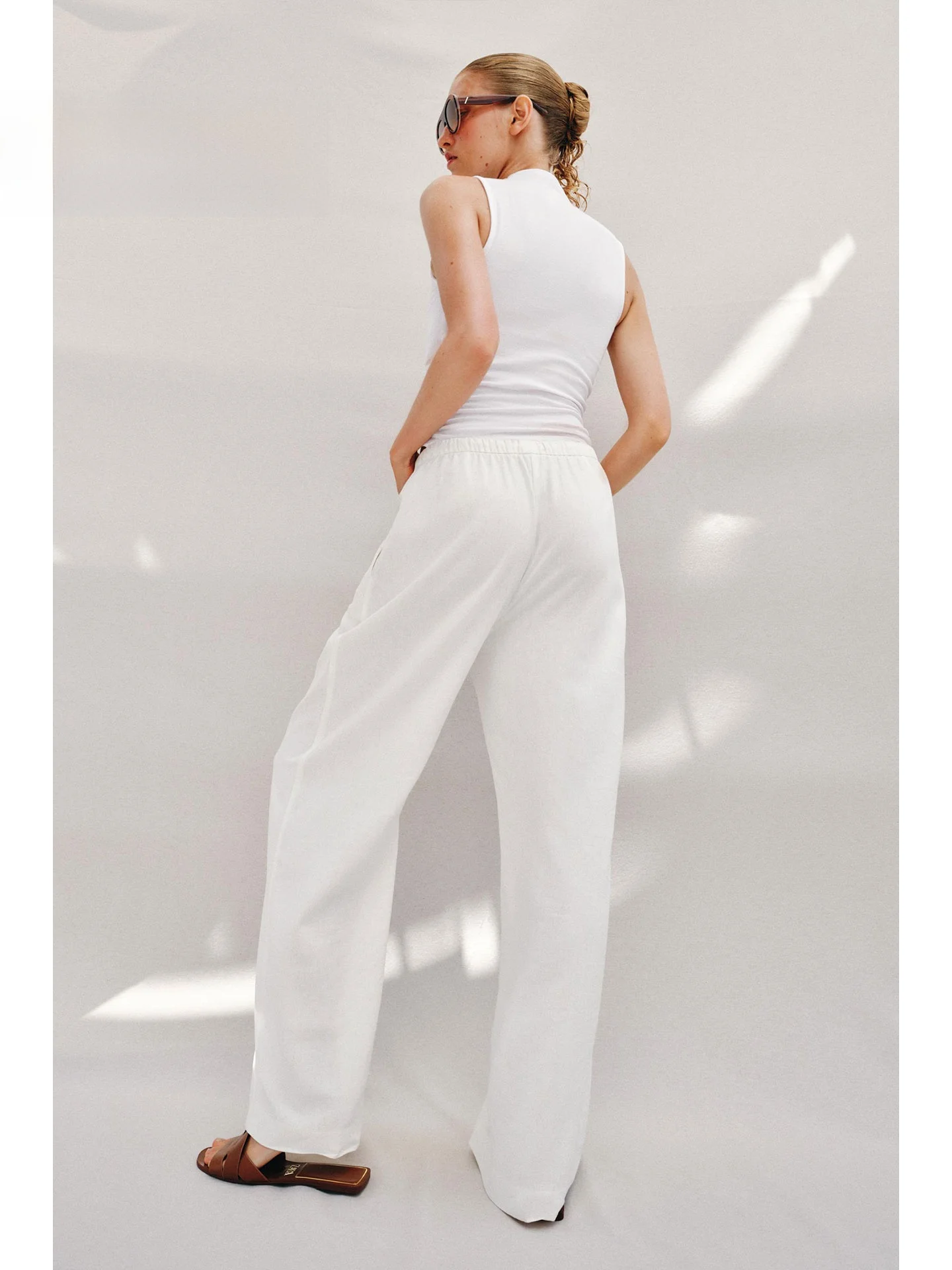Summer Gentle Wind Drawstring Cuffed Casual Long Pants Women Elastic Waist Draping Straight Leg Slimming Trousers