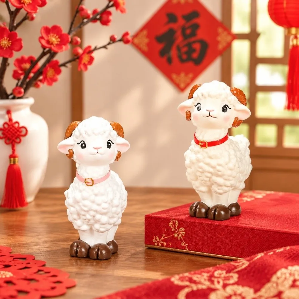 Durable Cartoon Resin Sheep Figurine Cute Adorable Animal Figurines Stable Handmade Sheep Ornament Birthday Gift