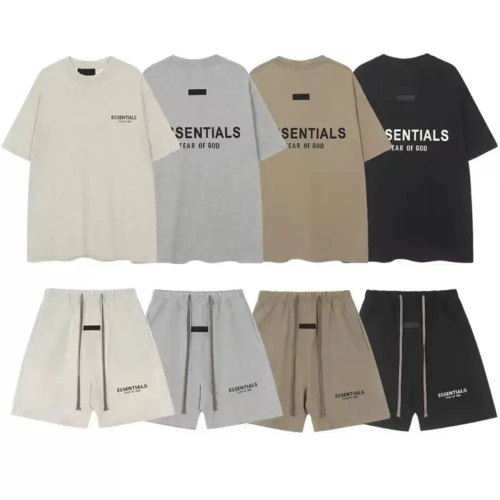 1977 silicone letter flocked short-sleeved high street casual sports shorts for men and women, FEAR OF GODESSENTIALS