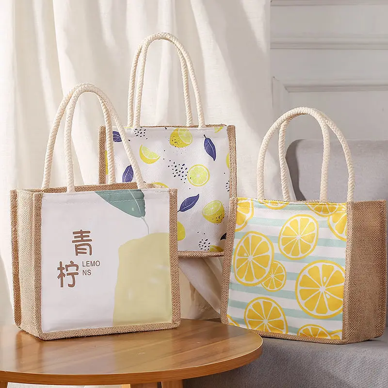 Japanese Cute Cotton Linen Lunch Bag for Girls Tote bag Work Large Capacity Shopping Bags Women Ins Fashion Accessories 2023