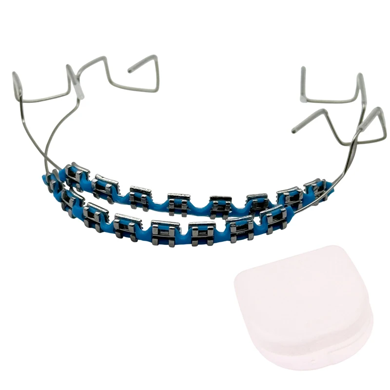 1 زوج طب الأسنان بين قوسين الأقواس مع هوك الأسنان اكسسوارات الديكور الأسلاك المعدنية الملونة تقويم الأسنان روابط الأوعية الدموية مع صندوق