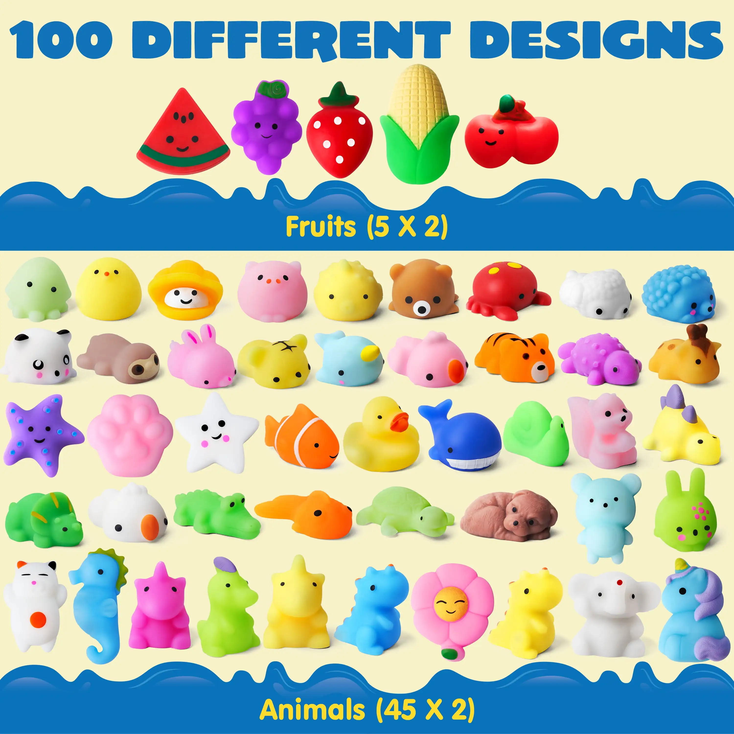 Joyfy 100 pezzi mini animali e frutta mochi squishy per bambini bomboniere giocattoli antistress novità giocattoli agitati regali di compleanno