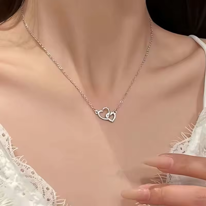 New Fashion Simple Silver Color Love Heart Pendant Necklace Charm Chain Collares Necklace for Women Party Jewelry Daily Wear - Image 2