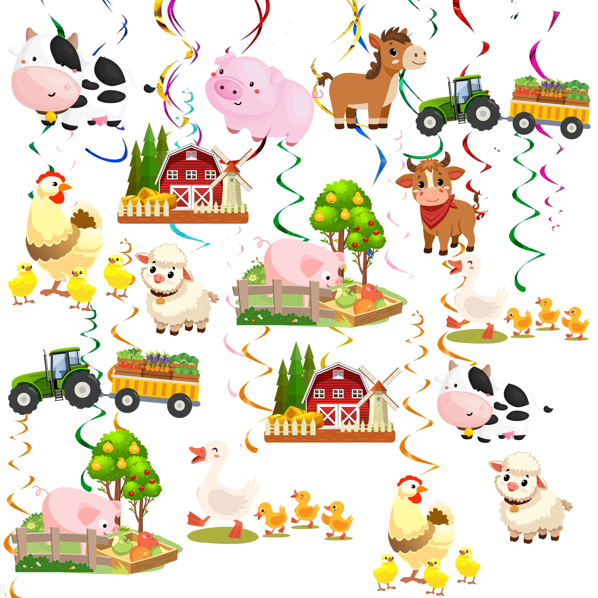 29Pcs Farm Party Hanging Swirls Farm Animals Spiral Decoration Farm Party Hanging Decorations for Farm Birthday Party Decoration