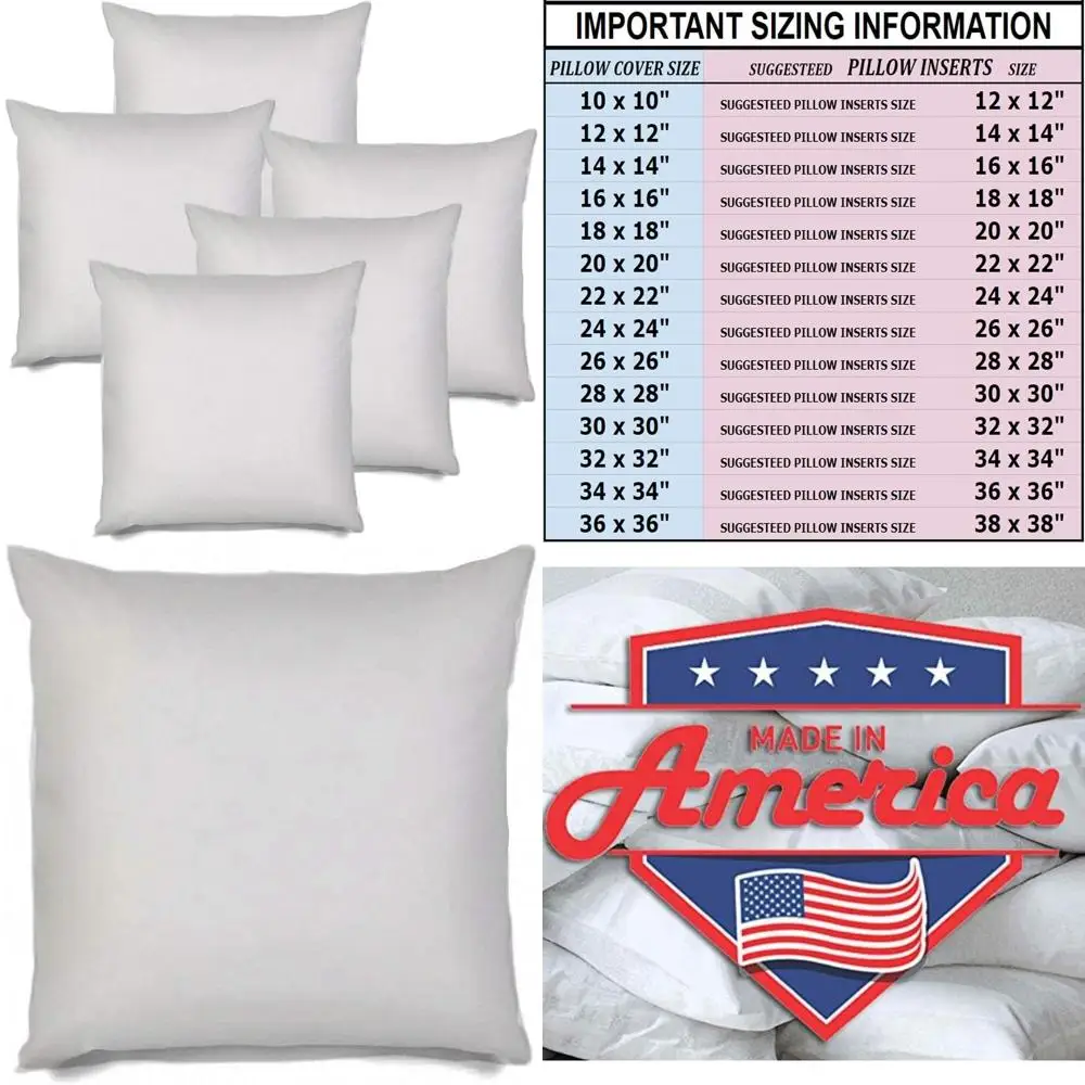 

Hypoallergenic Polyester Euro Pillow Inserts 18x18 Square Standard White Decorative Shams for Throw Pillows